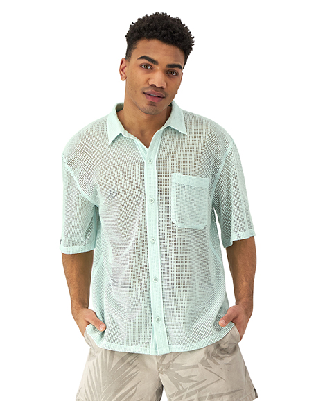 COTTON MESH BUTTON DOWN SHIRT